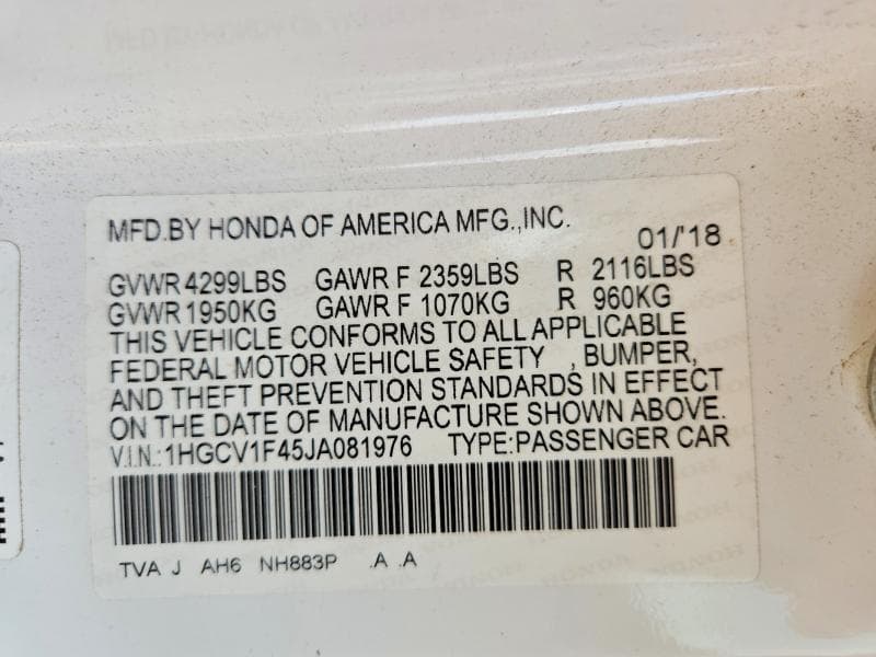 2018 HONDA ACCORD EX 12