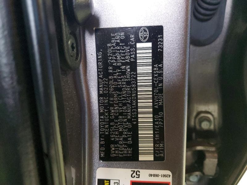 2022 TOYOTA CAMRY HYBRID SE 12