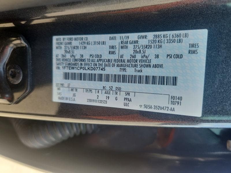 2020 FORD F150 SUPERCREW 12