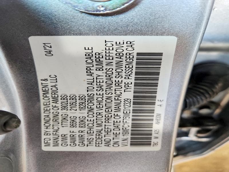 2021 HONDA CIVIC EXL 12