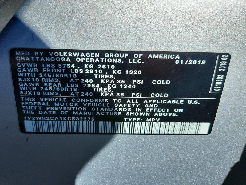 2019 VOLKSWAGEN ATLAS SE 14