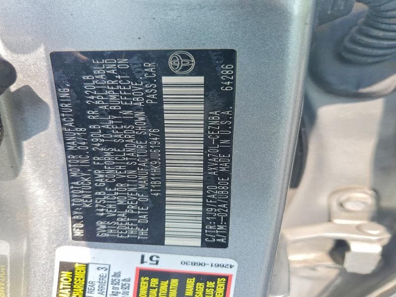 2018 TOYOTA CAMRY LE 12