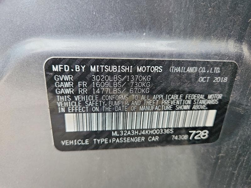 2019 MITSUBISHI MIRAGE ES 12