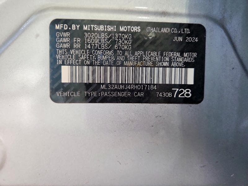 2024 MITSUBISHI MIRAGE ES 12