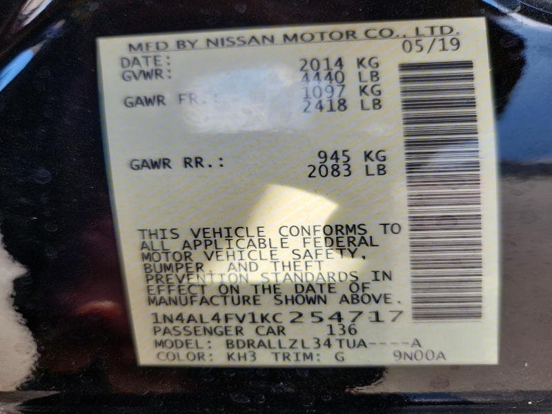 2019 NISSAN ALTIMA EDITION ONE 12