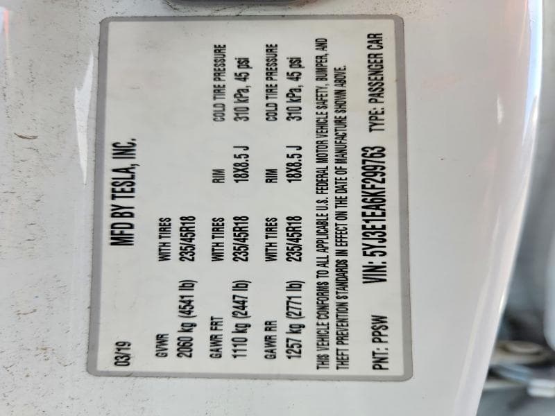 2019 TESLA MODEL 3 12