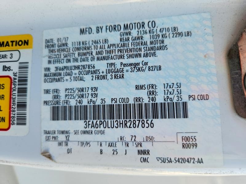 2017 FORD FUSION SE HYBRID 12