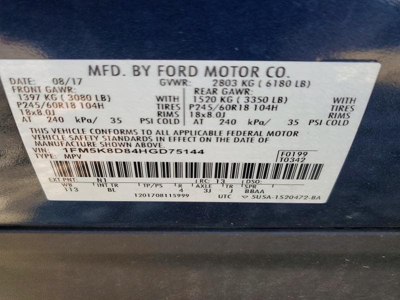 2017 FORD EXPLORER XLT 14
