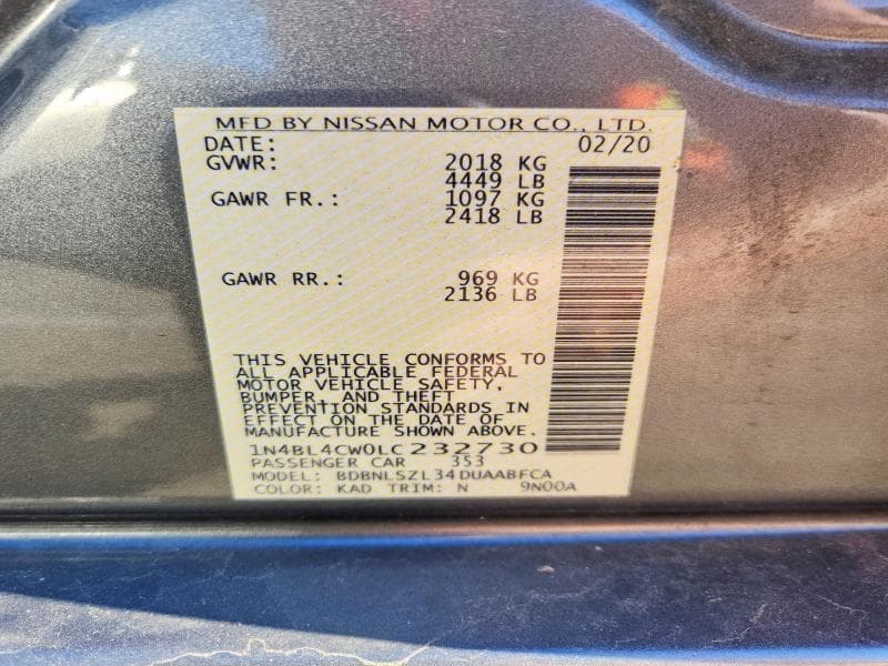 2020 NISSAN ALTIMA SR 12