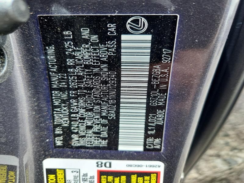 2022 LEXUS ES 350 BASE 12