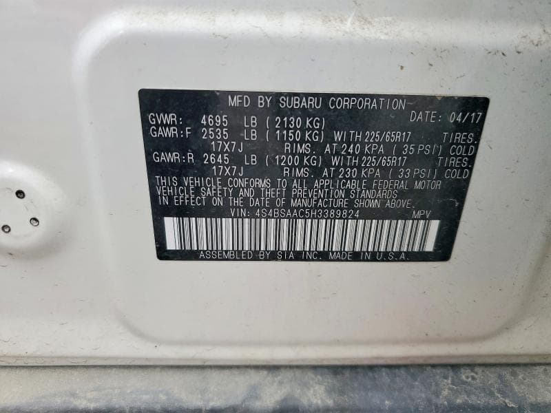 2017 SUBARU OUTBACK 2.5I 12
