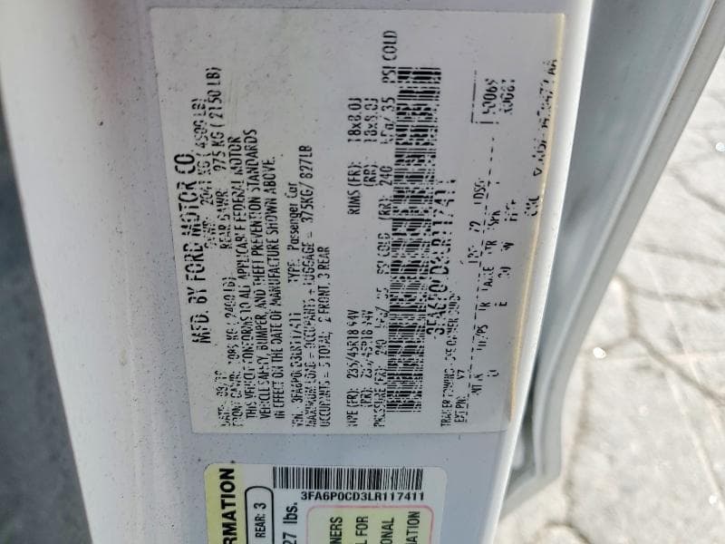2020 FORD FUSION SEL 12