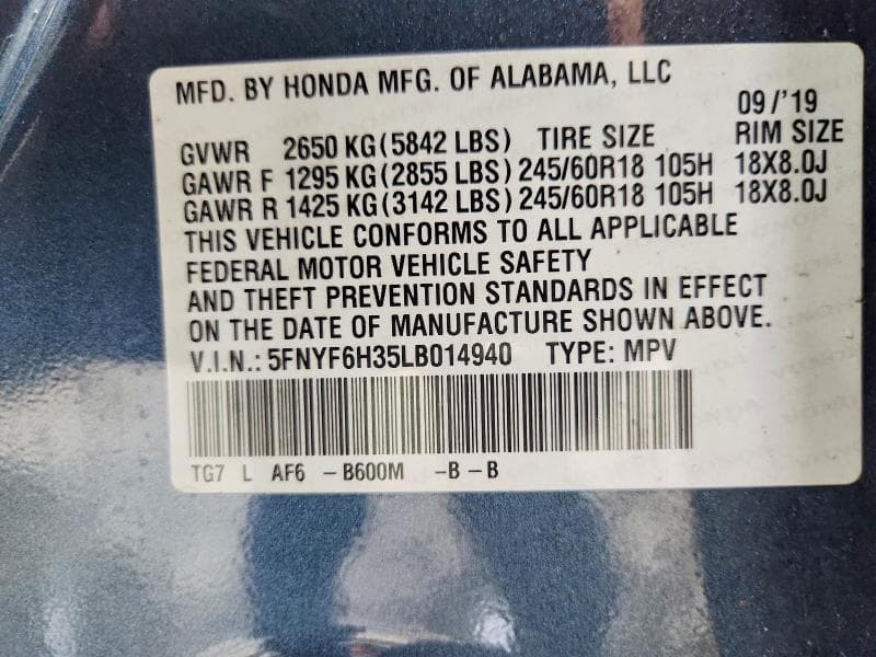 2020 HONDA PILOT EX 13
