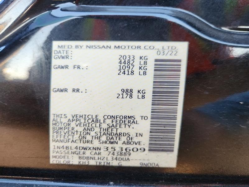 2022 NISSAN ALTIMA SV 12