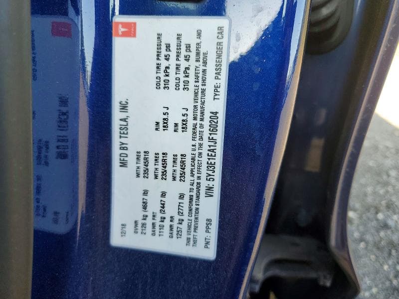 2018 TESLA MODEL 3 12