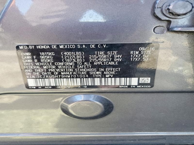 2017 HONDA HR-V EXL 12