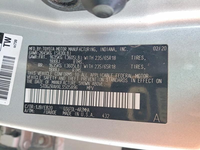 2020 TOYOTA HIGHLANDER XLE 13