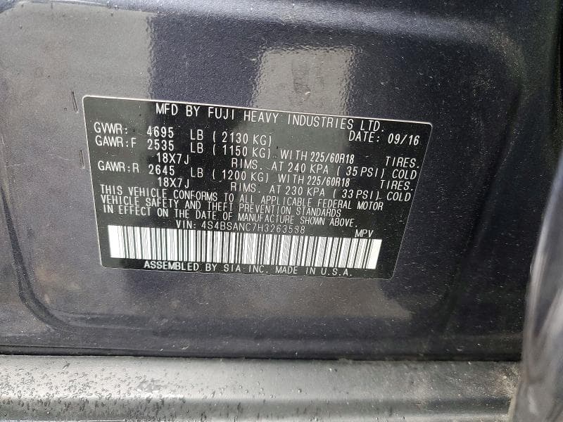 2017 SUBARU OUTBACK 2.5I LIMITED 13