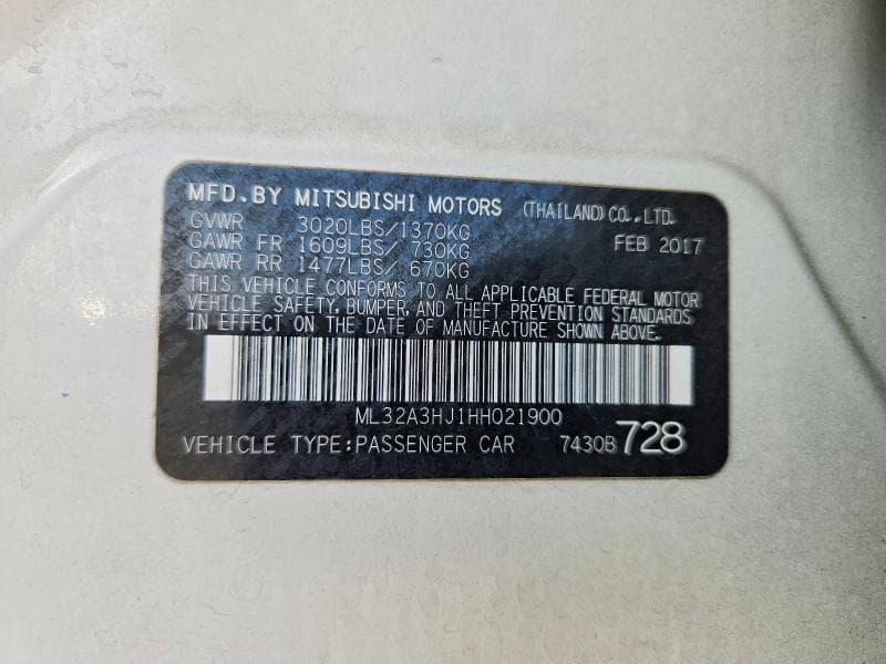 2017 MITSUBISHI MIRAGE ES 12