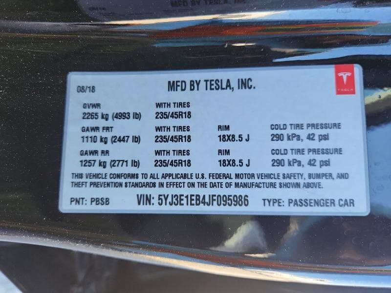 2018 TESLA MODEL 3 12