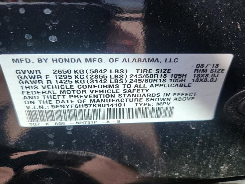 2019 HONDA PILOT EXL 13