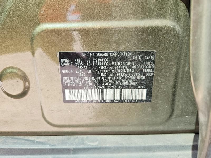 2019 SUBARU OUTBACK 2.5I LIMITED 12