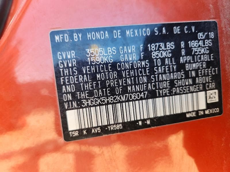 2019 HONDA FIT EX 13