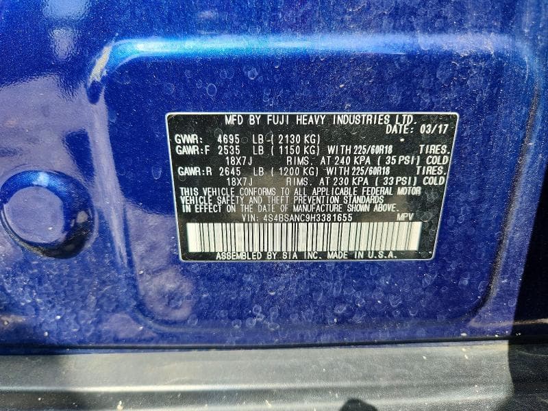 2017 SUBARU OUTBACK 2.5I LIMITED 13