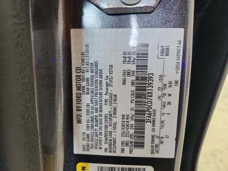 2019 FORD FUSION SEL 12