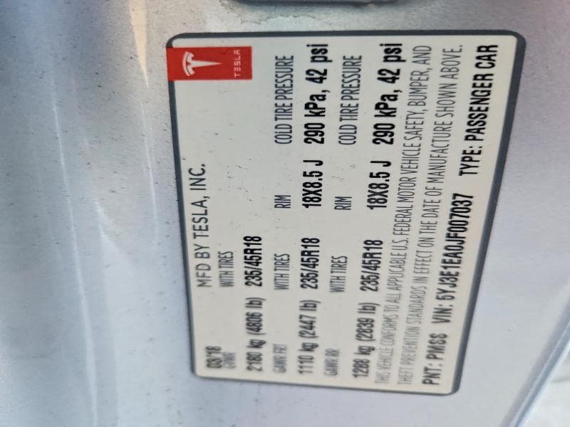 2018 TESLA MODEL 3 13