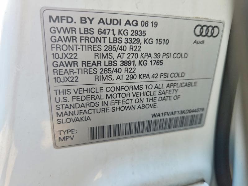 2019 AUDI Q8 PRESTIGE S-LINE 12