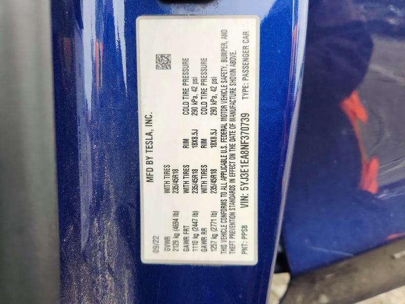 2022 TESLA MODEL 3 12