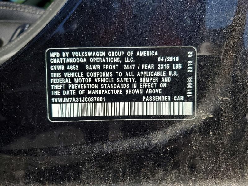 2018 VOLKSWAGEN PASSAT GT 12