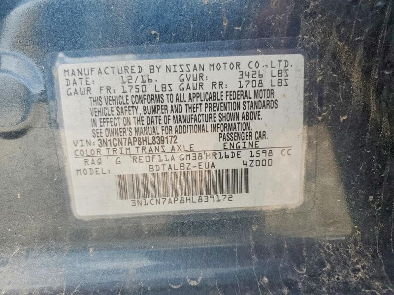 2017 NISSAN VERSA 1.6 SV 12