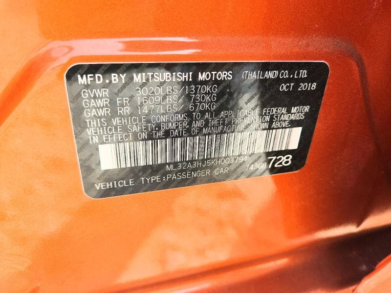 2019 MITSUBISHI MIRAGE ES 12