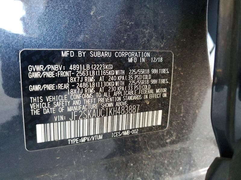 2019 SUBARU FORESTER LIMITED 12