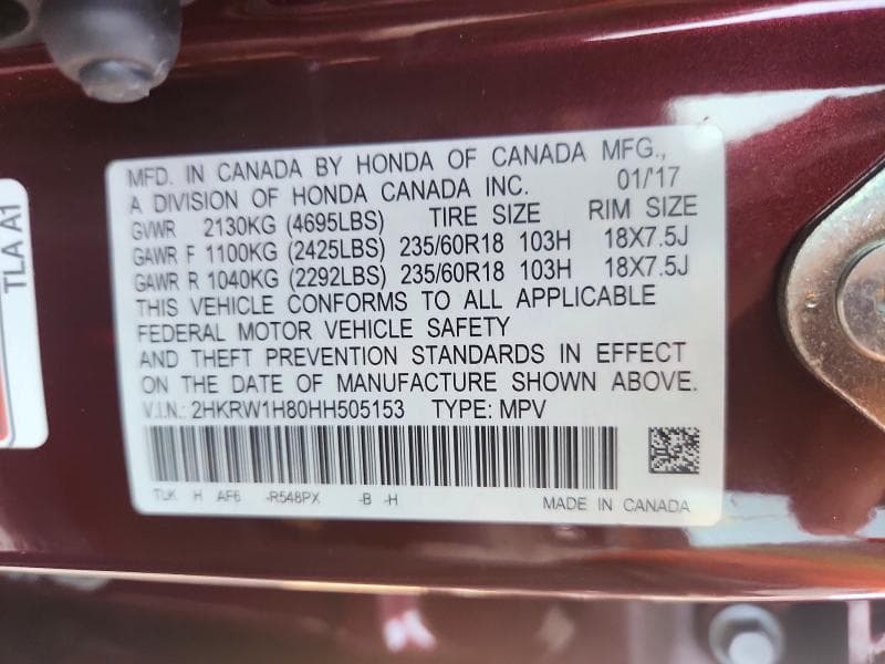2017 HONDA CR-V EXL 12