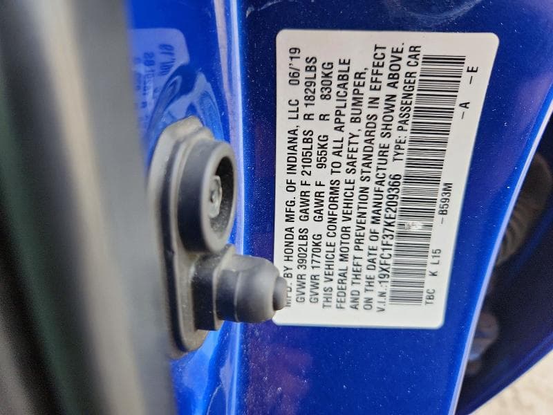 2019 HONDA CIVIC EX 12