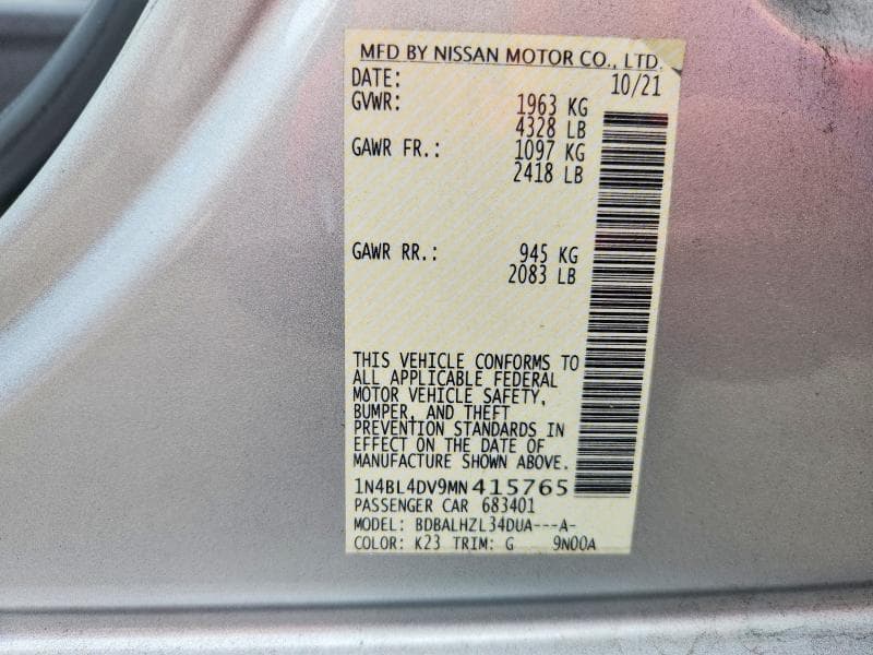 2021 NISSAN ALTIMA SV 12