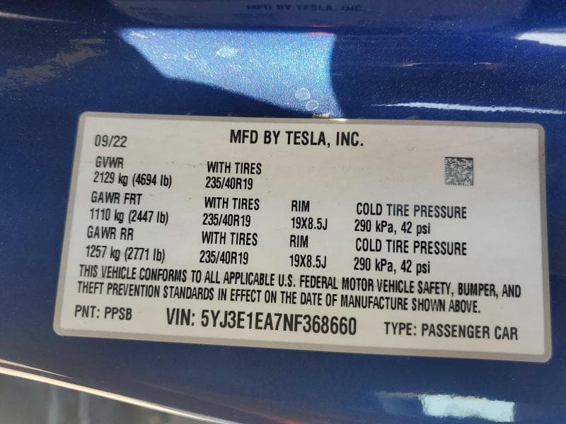 2022 TESLA MODEL 3 12
