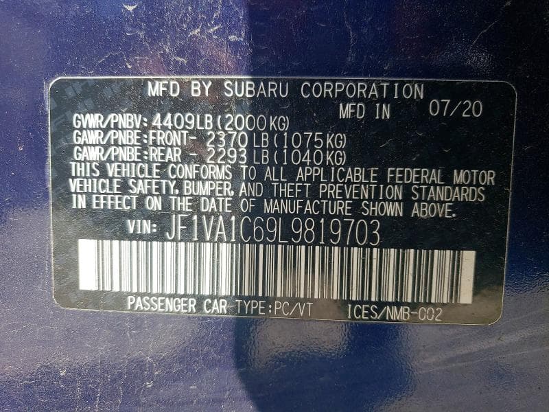 2020 SUBARU WRX PREMIUM 12