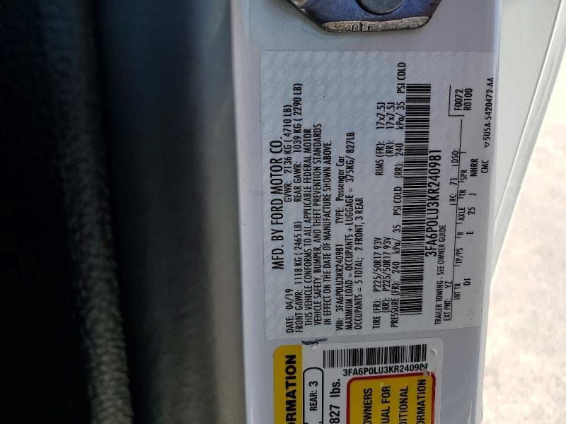 2019 FORD FUSION SE 12