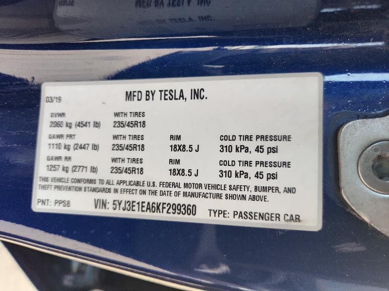 2019 TESLA MODEL 3 12