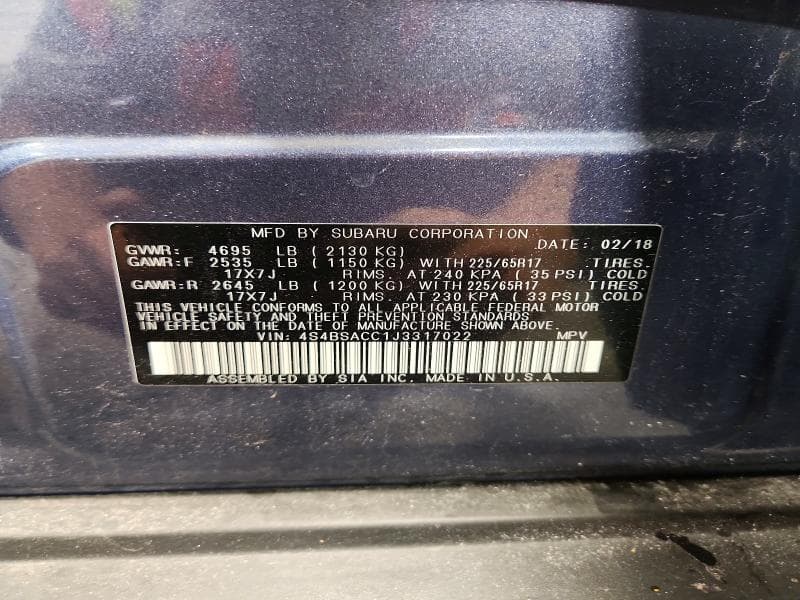 2018 SUBARU OUTBACK 2.5I PREMIUM 13
