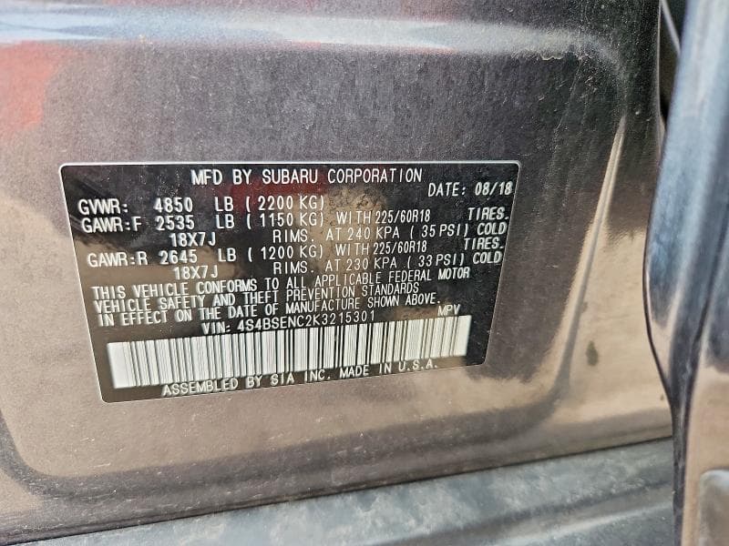 2019 SUBARU OUTBACK 3.6R LIMITED 12