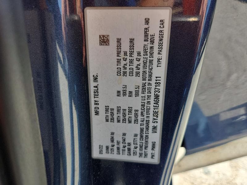 2022 TESLA MODEL 3 12