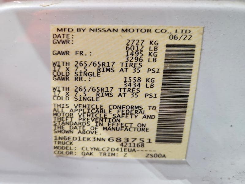 2022 NISSAN FRONTIER SV 12
