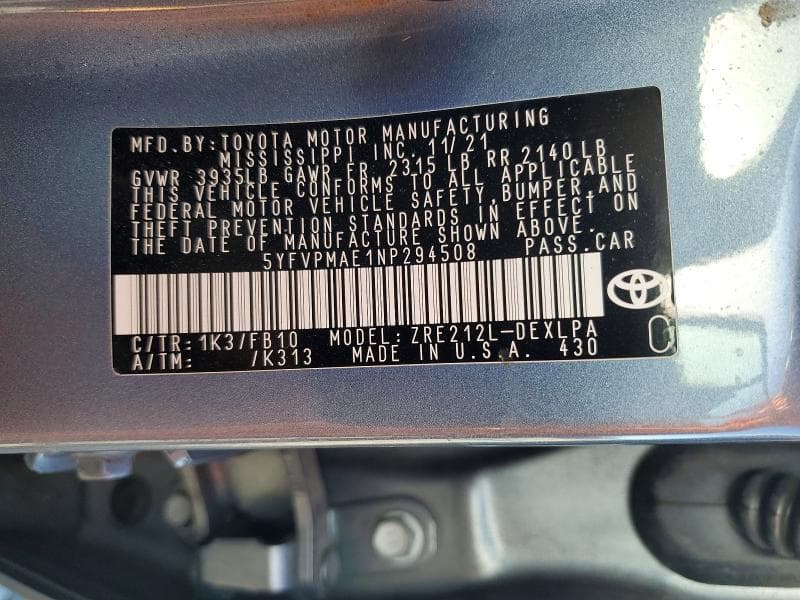 2022 TOYOTA COROLLA LE 13