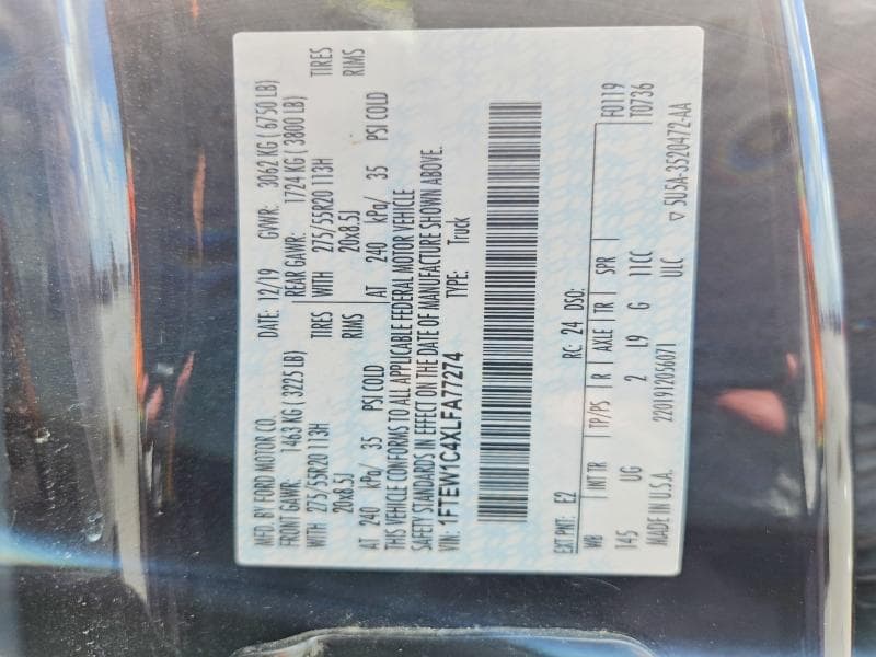 2020 FORD F150 SUPERCREW 12