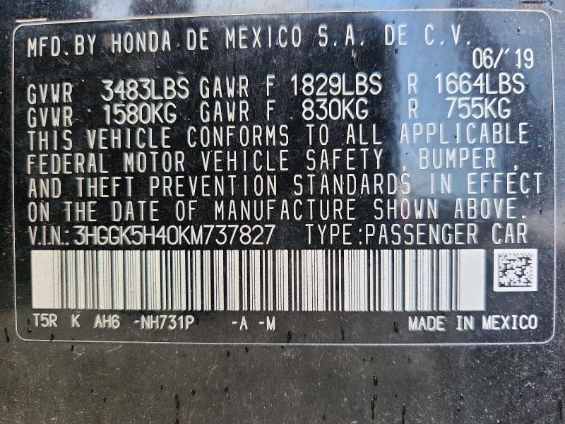 2019 HONDA FIT LX 13